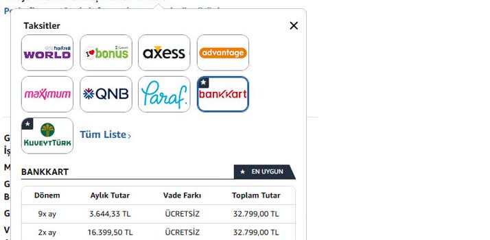 Amazon'da 6 Taksit Seçeneği Çalışmadığı İçin Yüksek Tutarlı