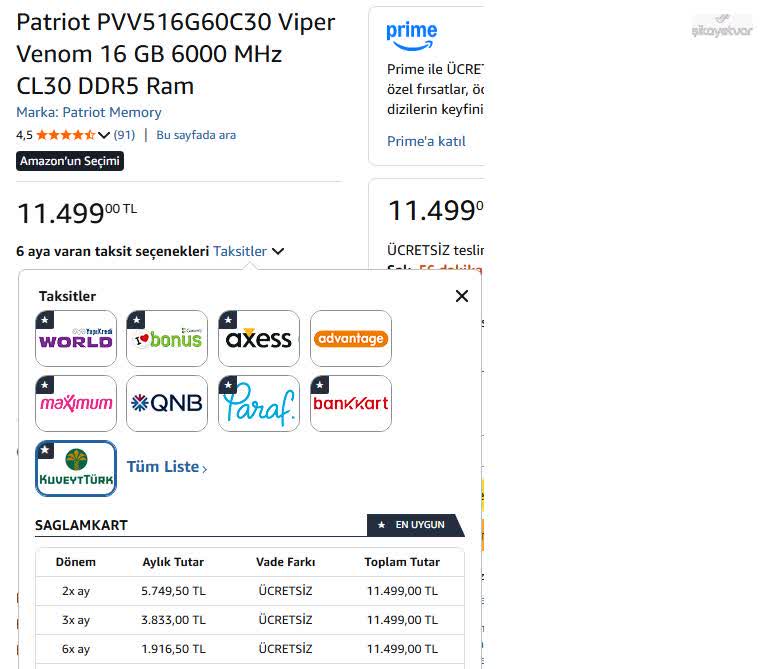 Amazon'da 6 Taksit Seçeneği Çalışmadığı İçin Yüksek Tutarlı