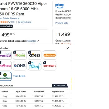 Amazon’da 6 Taksit Seçeneği Çalışmadığı İçin Yüksek Tutarlı Siparişler 3 Taksitle Alındı