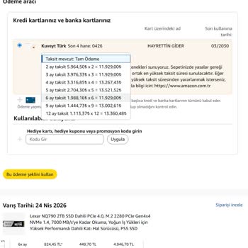 Amazon’da 6 Taksit Seçeneği Çalışmadığı İçin Yüksek Tutarlı Siparişler 3 Taksitle Alındı