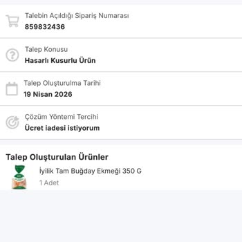 Yırtık Paketli Kurumuş Ekmek Ve İade Talebine Cevap Almama