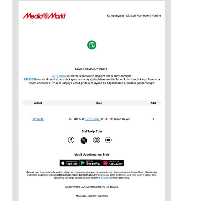 Media Markt Altus Klima Siparişi Getirilemedi Ve İade Alınamadı