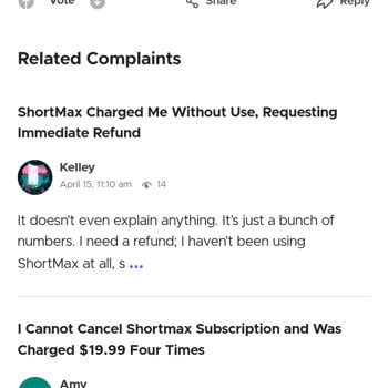 Shortmax Unauthorized Weekly Charges and Refund Request