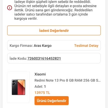 Orijinal Olmayan Telefon Ve Teslim Edilmemiş İade