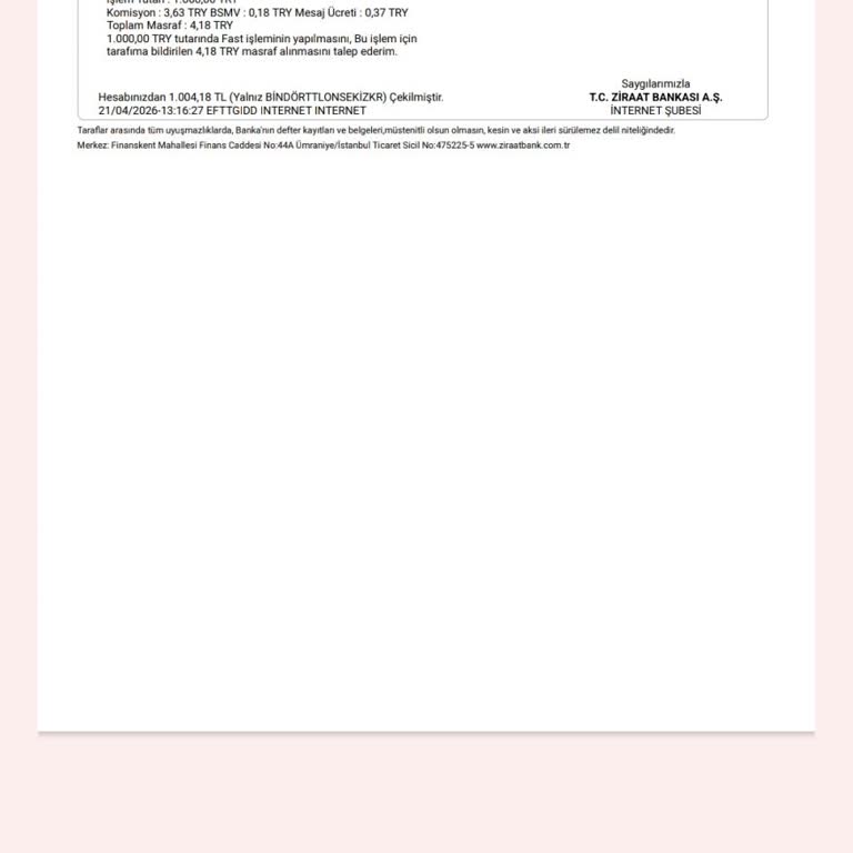 1.000 TL Hızlı Transfer Yatırımı Hesaba Geçmedi