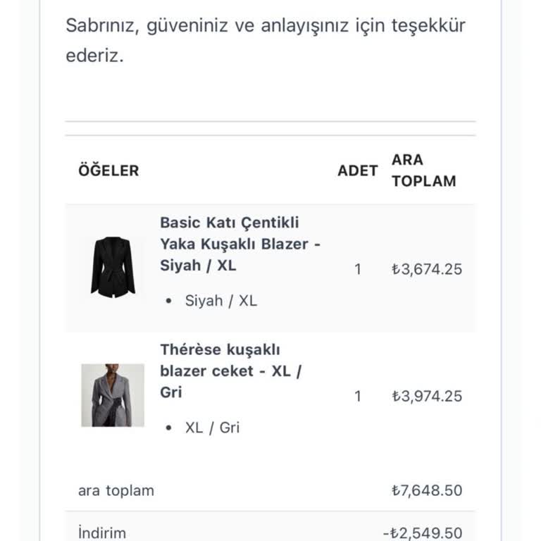 The Feminique'den Yanlış Beden Ve Teslim Edilmeyen Blazer İçin Tam İade Talebi