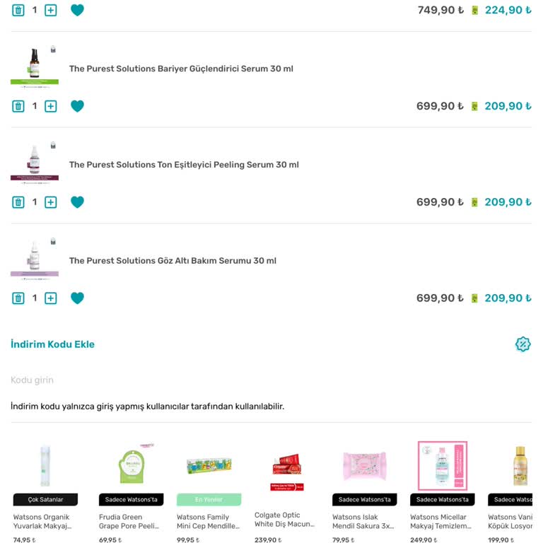 Watsons Club İndirimi Uygulanmadığı İçin Sepet Fiyatı Aşırı Yüksek