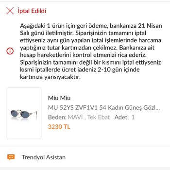 Ödeme Alınan Gözlük Siparişim Sistem Hatası Nedeniyle İptal Edildi