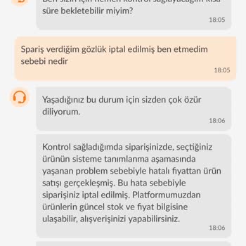 Ödeme Alınan Gözlük Siparişim Sistem Hatası Nedeniyle İptal Edildi