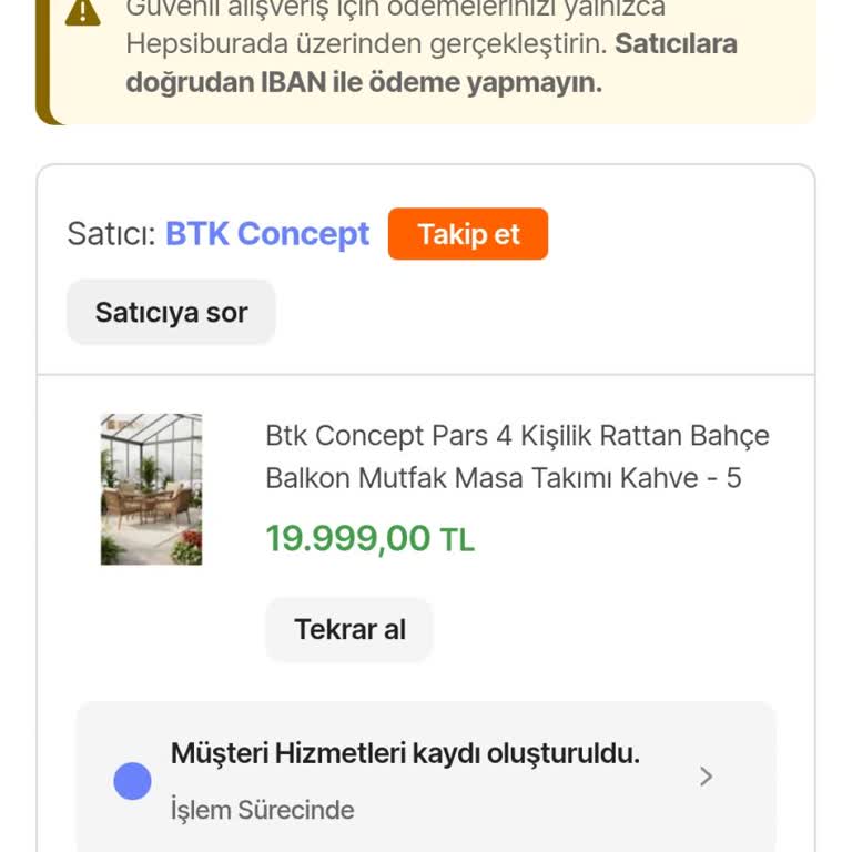 Hepsiburada’dan Bahçe Masa Sandalye Takımının Teslim Edilmemesi Ve Takip Bilgisi Sağlanamaması
