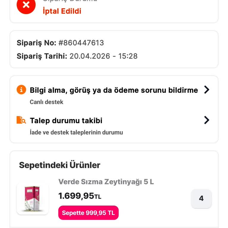 Migros’ta İptal Edilen Zeytinyağı Siparişim Ve İndirim Kaybım