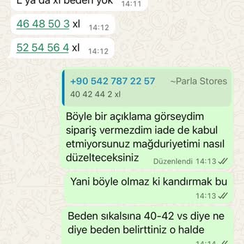 Parla Womens Beden Bilgilerinde Yanıltıcı Reklam Ve İade Reddi