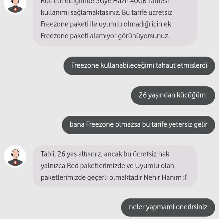 Vodafone'da FreeZone Hizmeti Aktif Edilmediği İçin Mağduriyet