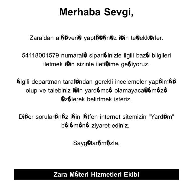 Zara İade Etiketi Süresinin Yanlış Gösterilmesi