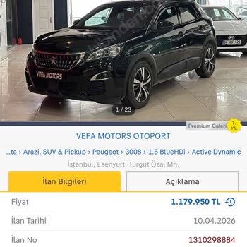 Vefa Motors Otoport İlandaki Bilgilerle Aracın Gerçek Durumu Birbirini Tutmuyor