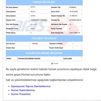 Aras Kargo Gönderiminin Gecikmesi Ve Açıklama Talebi