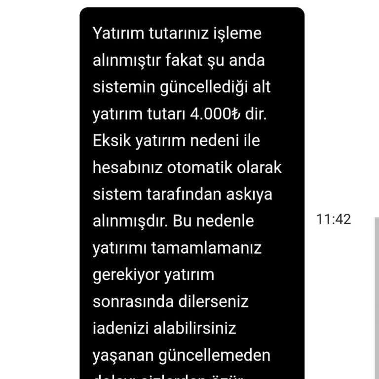 Alt Limit Yanıltması Ve Canlı Destek Engeli Nedeniyle 1000 TL Yatırımım İade Talebi