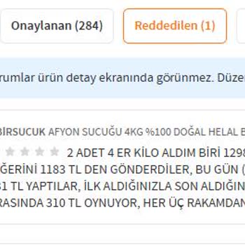Aynı Sucuk İçin 523 TL Fiyat Farkı Ve Yorum Yayınlanmaması