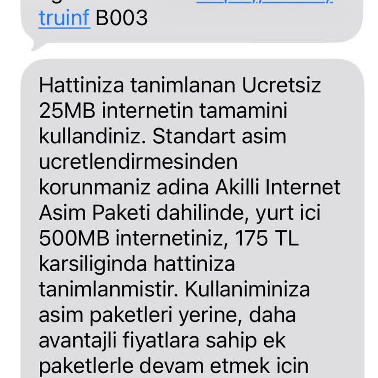 İzin Almadan Yüklenen 500 MB Ek Paket Ve 175 TL Ücretinin İptali