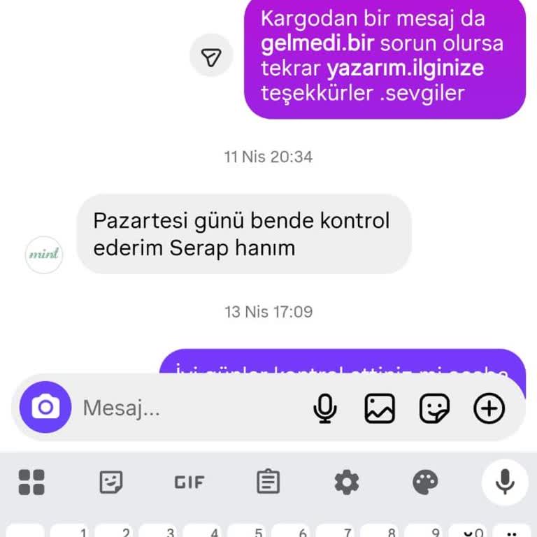 Mint Caddebostan (İnstagram) Ne Ürün Elime Ulaştı Ne De Herhangi Bir Takip Numarası Paylaşıldı