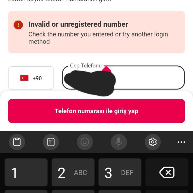 Geçersiz Numara Hatası Nedeniyle Yemeksepeti Hesabına Giriş Yapılamıyor