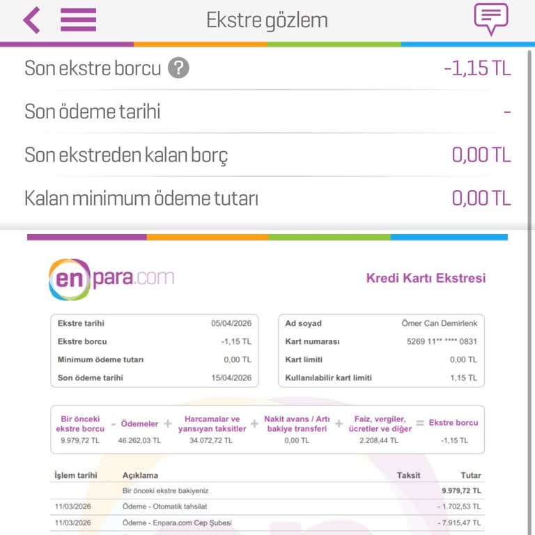 Enpara Kredi Kartı Borcunun Tam Ödenmesine Rağmen Limitin Açılmaması