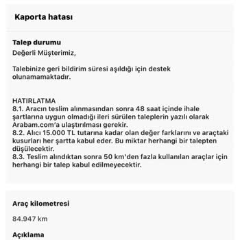 Ekspertiz Hatası Ve Arabam.com’dan Tazminat Talebi