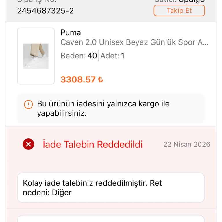 Updigo'dan Puma Ayakkabısının Yırtılması Ve Gerekçesiz İade Reddi