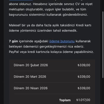 Gizli 3 Aylık Ücret Talebiyle Yanıltılan Tek Seferlik CV Hizmeti