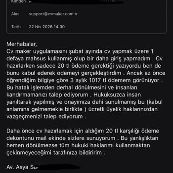Gizli 3 Aylık Ücret Talebiyle Yanıltılan Tek Seferlik CV Hizmeti