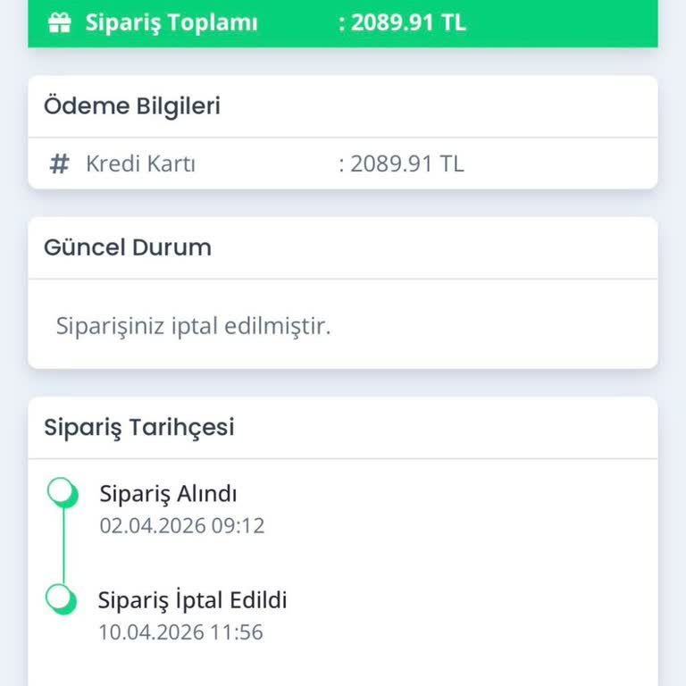 İptal Edilen Siparişin İadesi 2.089,91 TL Gecikiyor Ve Bilgi Eksikliği