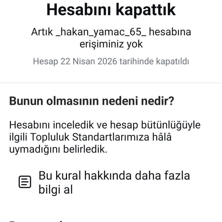 Yanlış Kapatılan Instagram Hesabımın Açılmasını Talep Ediyorum
