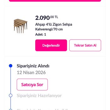 Gönderilmemiş Zigon Sehpa Siparişi Ve Cevapsız Müşteri Hizmetleri