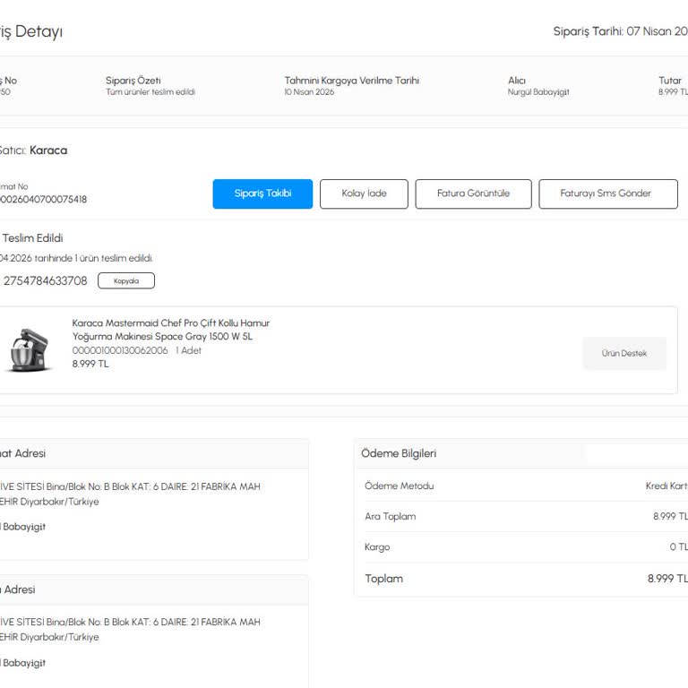 Teslimat Hatası Nedeniyle Yanlış Adrese Gönderilen Siparişin 8.999 TL İadesi