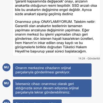 Garanti Kapsamındaki Anakart Değişiminde Haksız SSD Satışı Ve Çelişkili Beyanlar