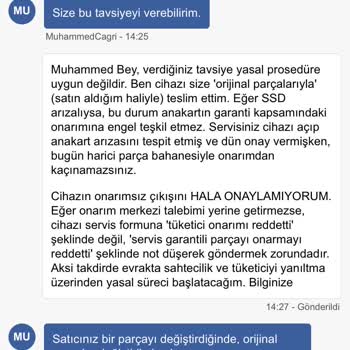 Garanti Kapsamındaki Anakart Değişiminde Haksız SSD Satışı Ve Çelişkili Beyanlar