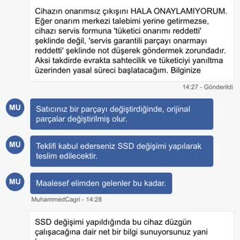 Garanti Kapsamındaki Anakart Değişiminde Haksız SSD Satışı Ve Çelişkili Beyanlar