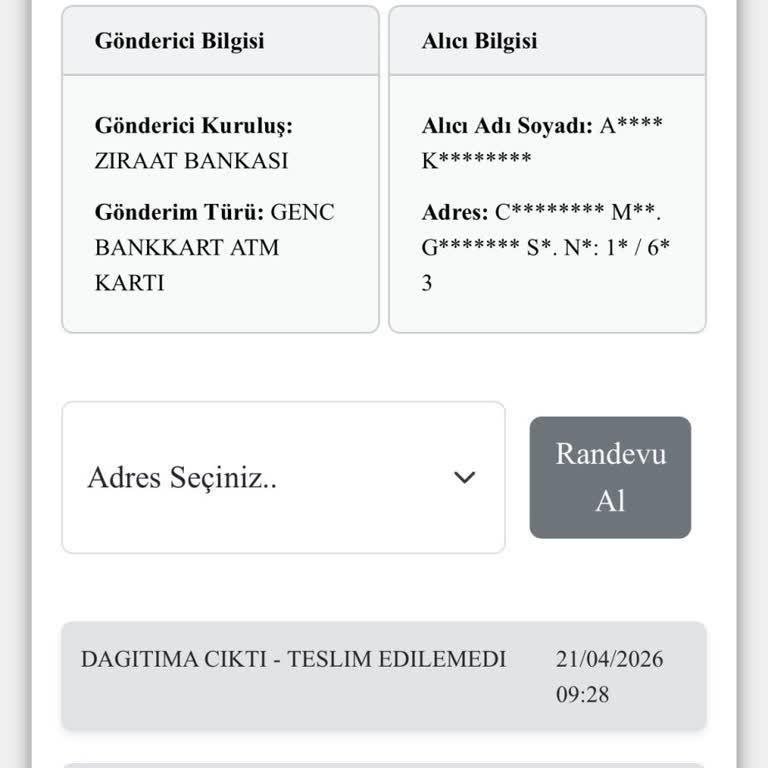 Ziraat Bankası Genç Kart Adres Güncellemesine Rağmen Teslim Edilmedi