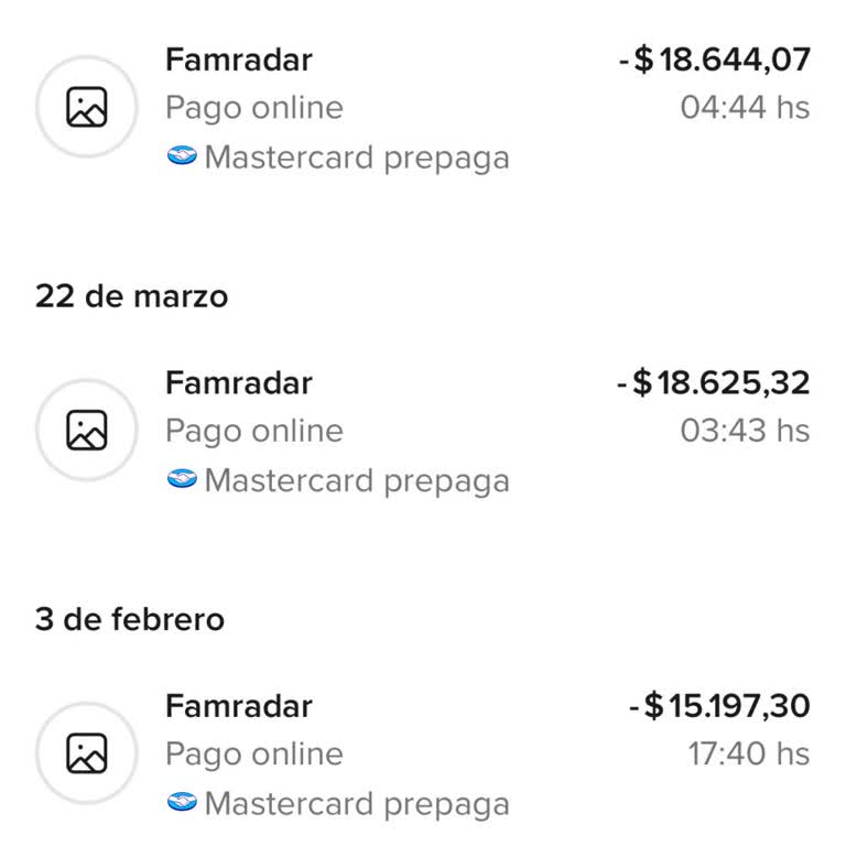 Cargos no autorizados de FamRadar, solicito reembolso y cancelación