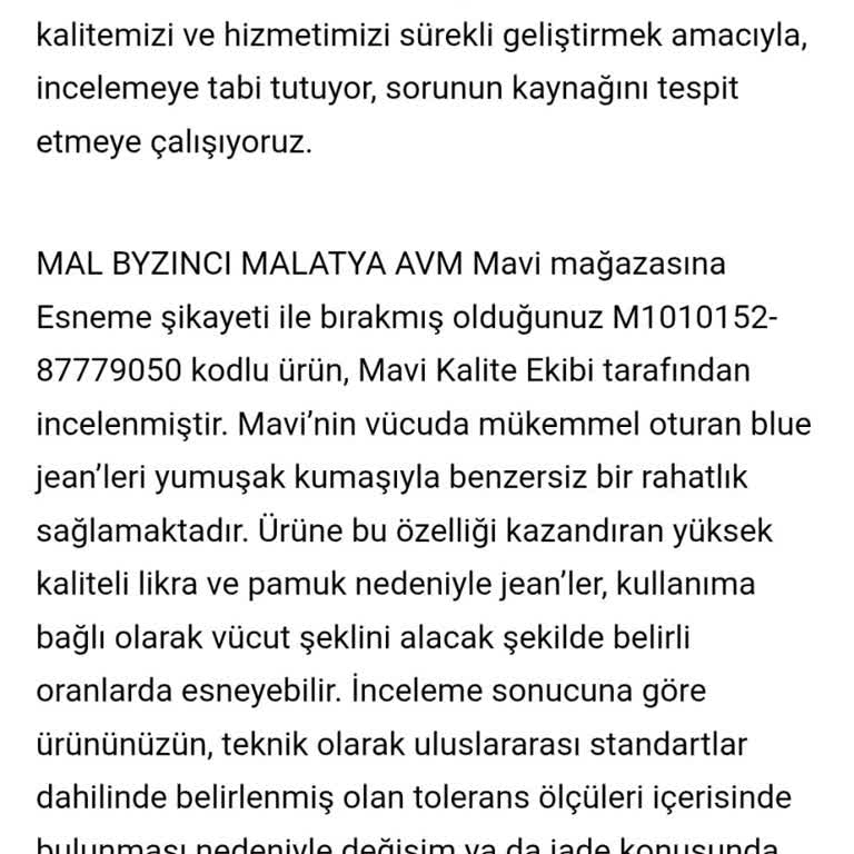 Mavi Mağazasında Pantolon Genişleme Sorunu Ve İade Reddi Şikayeti