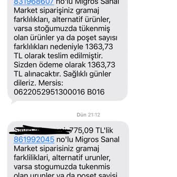 Migros Sanal Market’te Stok Görünümü Yanlışlığı Nedeniyle Eksik Teslimat Ve Ücret İadesi Talebi