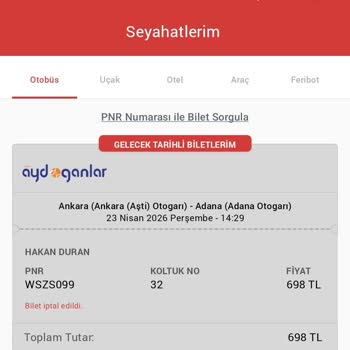 Obilet'te İptal Bilgisi Belirsiz, Tam İade Alamadım