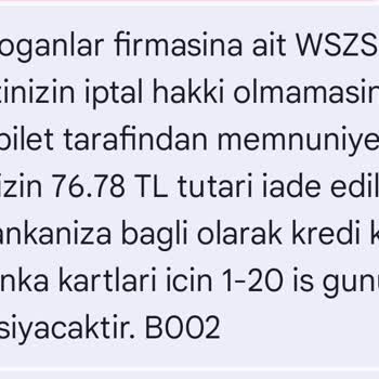 Obilet'te İptal Bilgisi Belirsiz, Tam İade Alamadım