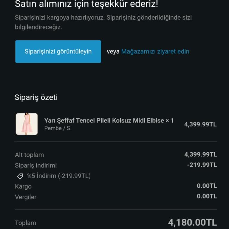 Ödenen 4180 TL’lik Elbise Kargoya Verilmedi Ve İade Talebim Cevapsız