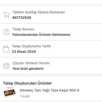 Migros Hemen Siparişimde Eksik Altınkılıç Kaşar Ürünü İçin Cevapsız Kaldım