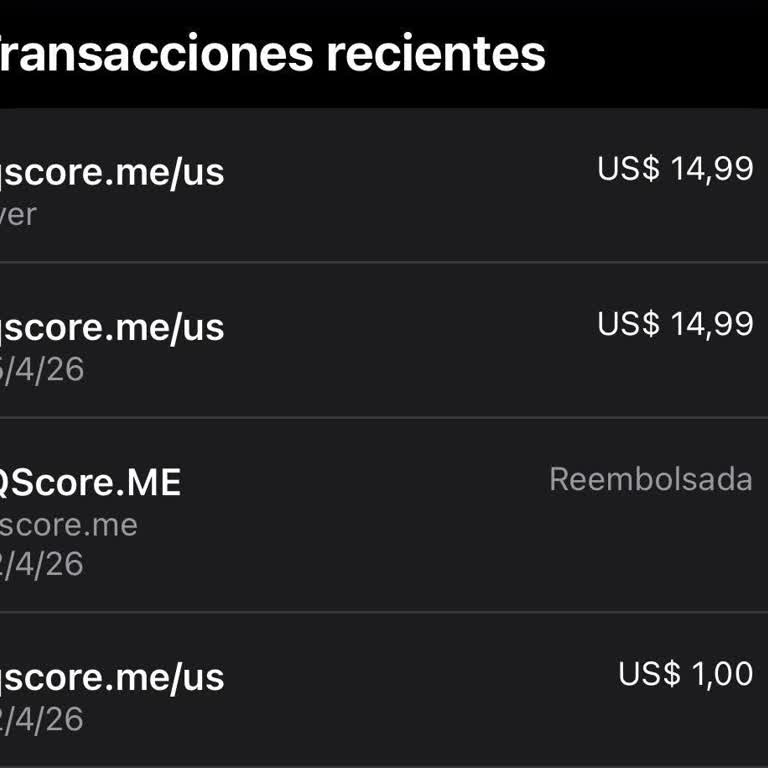 Cargos indebidos tras única prueba en IQScore.ME, solicito reembolso.