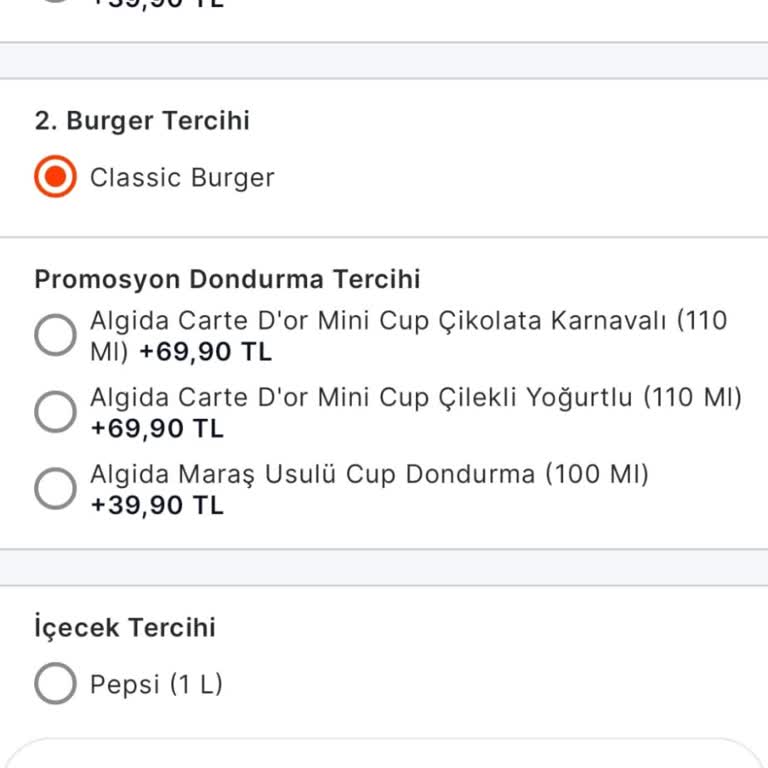 Artı Burger Promosyon Seçeneği ‘İstemiyorum’ Yok, Sipariş Veremiyorum
