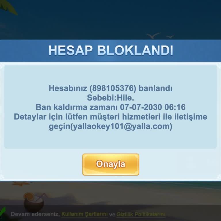 Android Üzerinden Kullandığım 101 Yalla Okey Hesabım Hile Gerekçesiyle Banlandı