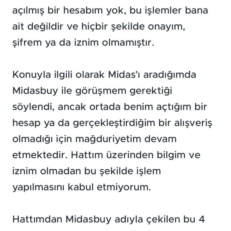 Telefon Hattımdan Midasbuy Yetkisiz İşlemlerin İptali Ve İadesi