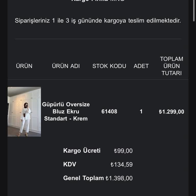 Beyza Erdoğan Siparişinde Takip Bilgisi Yok, 1.398 TL İadesi Talebi